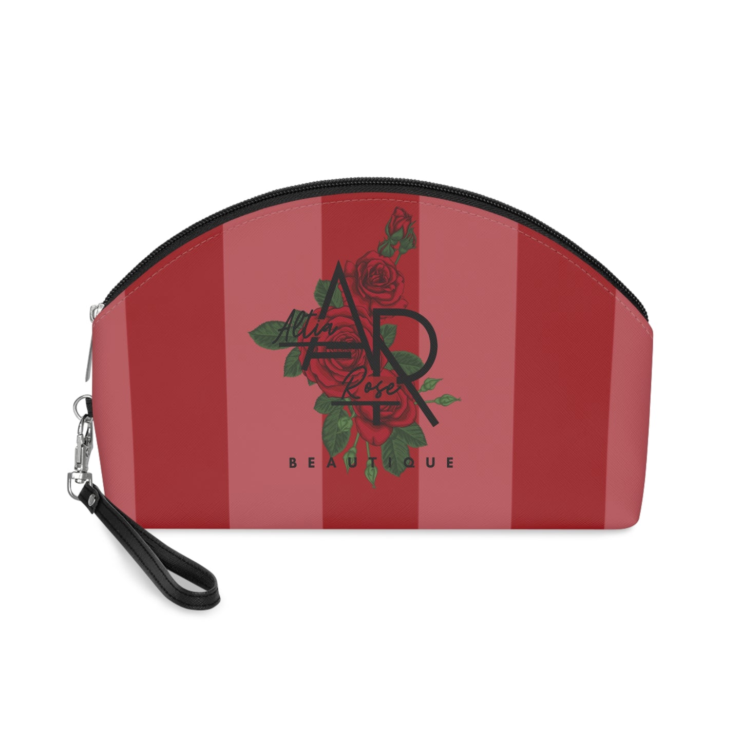 Elegant Floral Makeup Bag with Roses and Stripes