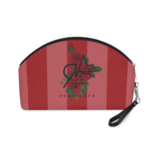 Elegant Floral Makeup Bag with Roses and Stripes