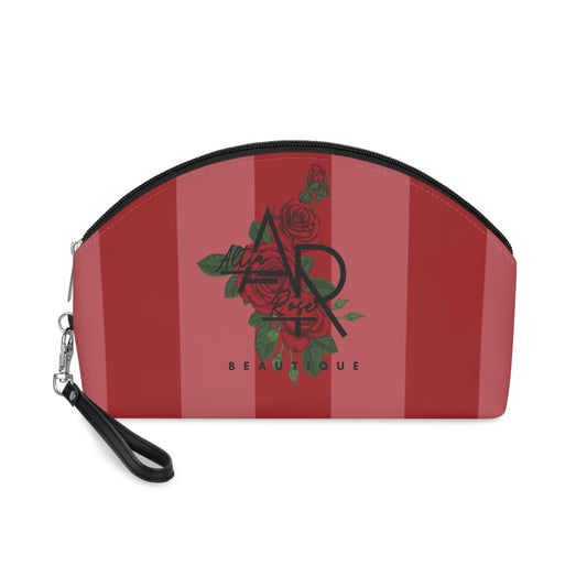 Elegant Floral Makeup Bag with Roses and Stripes